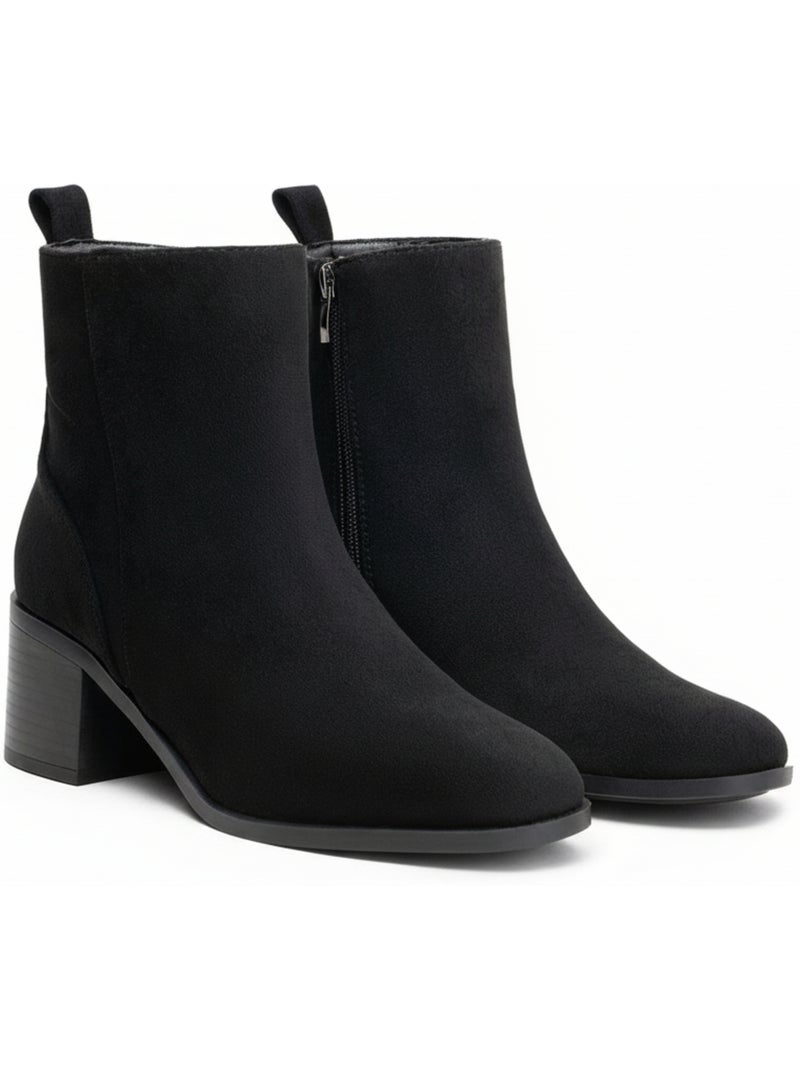 Stivaletti donna scamosciati con zip tacco a blocco 5 cm Nero - Kiabi