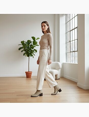 Stivaletti donna scamosciati con zip tacco a blocco 5 cm