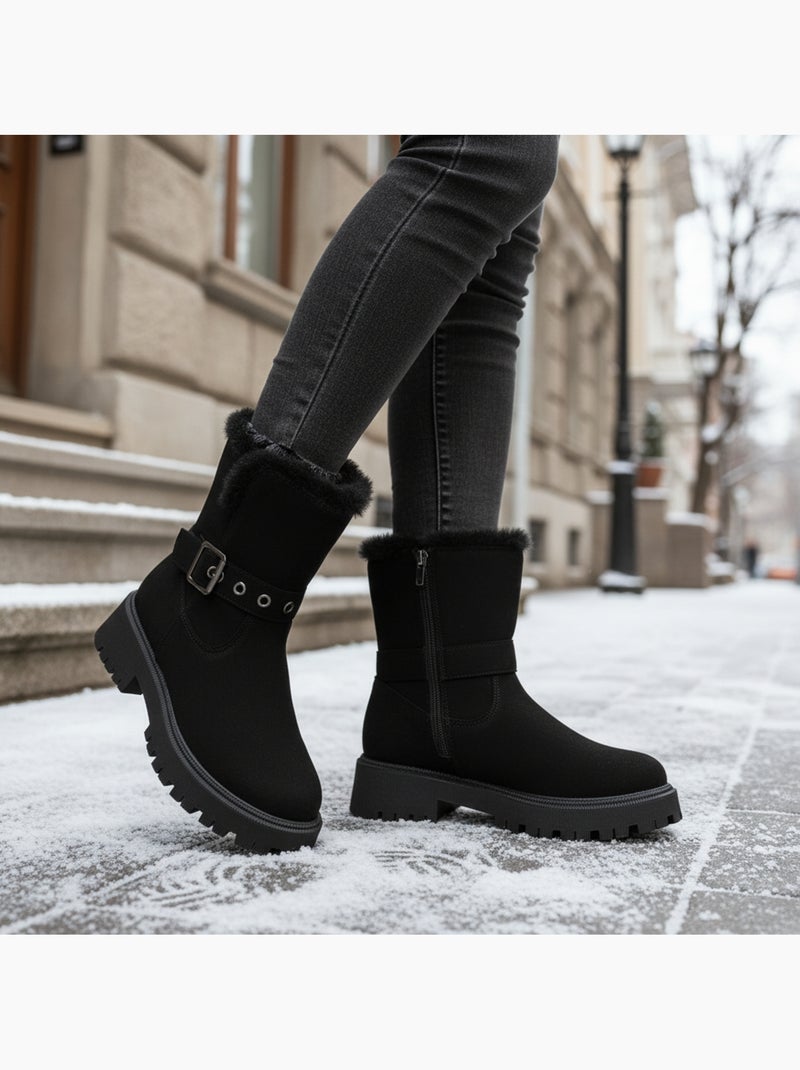 Stivaletti donna scamosciati zip e cinturino suola zigrinata ozabi Nero - Kiabi
