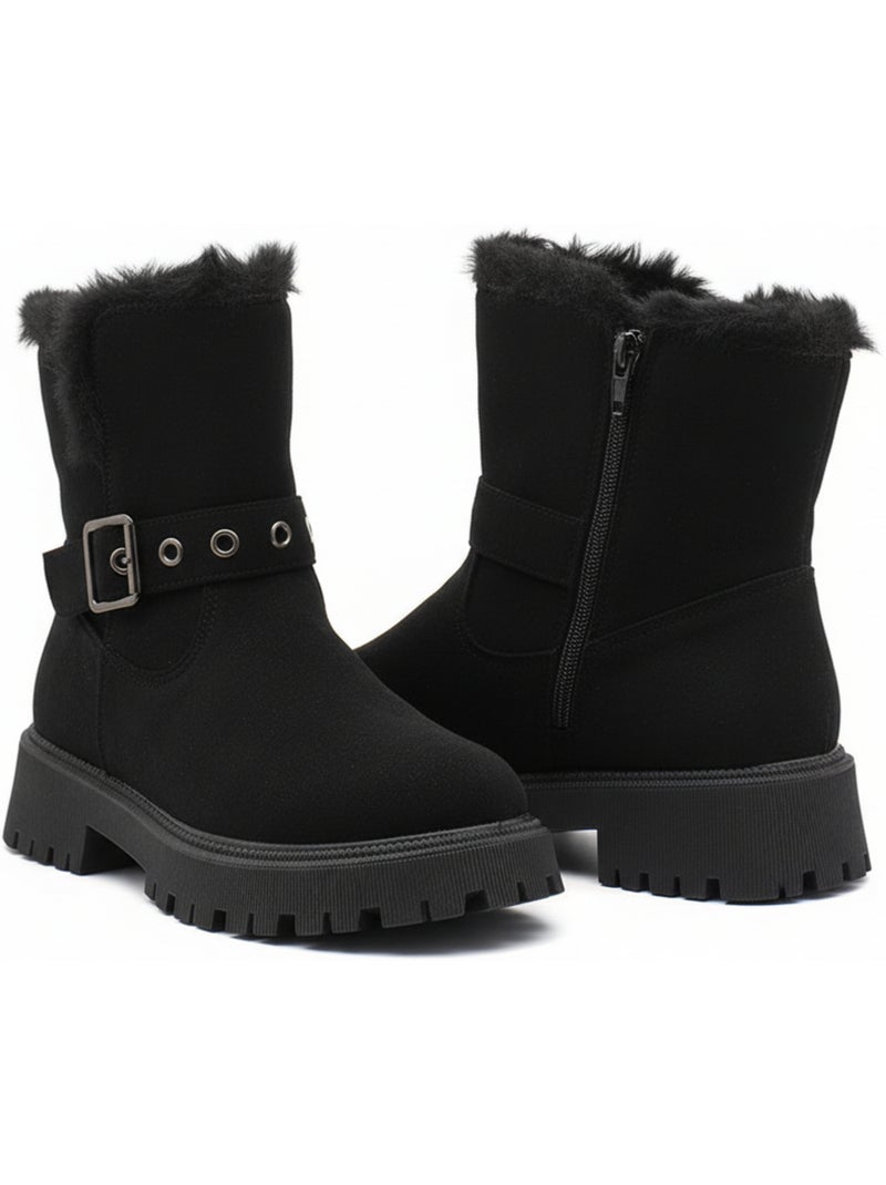 Stivaletti donna scamosciati zip e cinturino suola zigrinata ozabi Nero - Kiabi