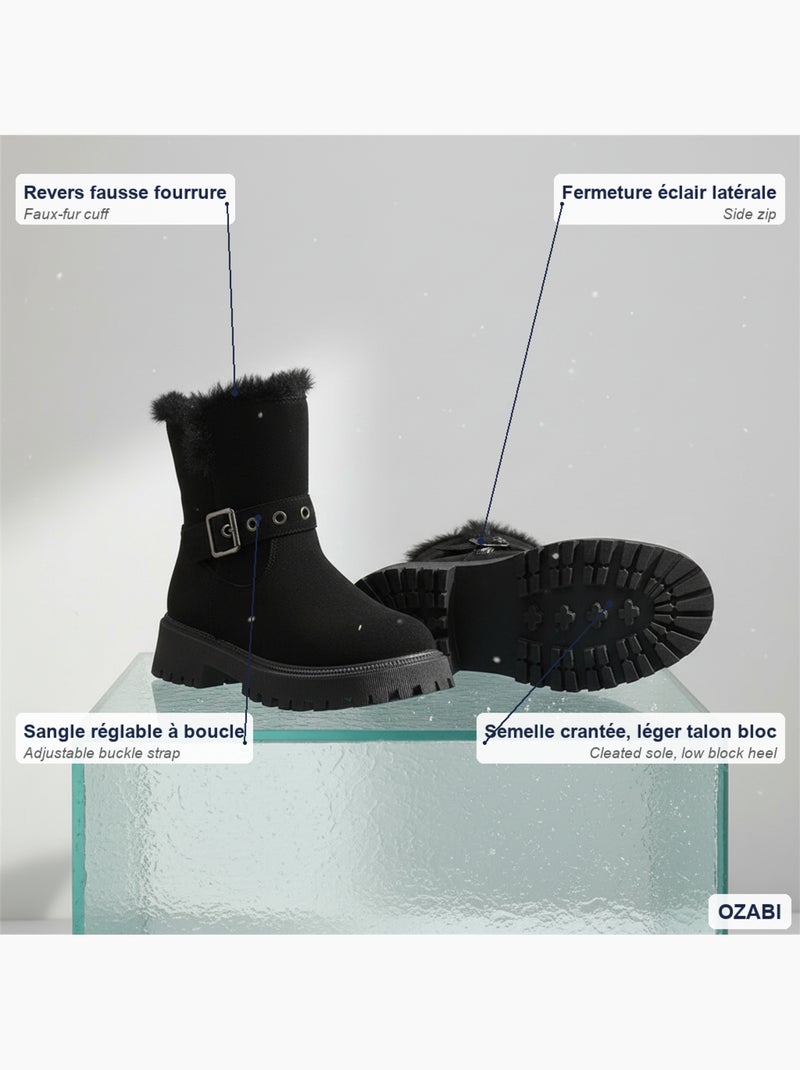 Stivaletti donna scamosciati zip e cinturino suola zigrinata ozabi Nero - Kiabi