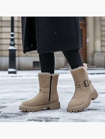Stivaletti donna scamosciati zip e cinturino suola zigrinata ozabi