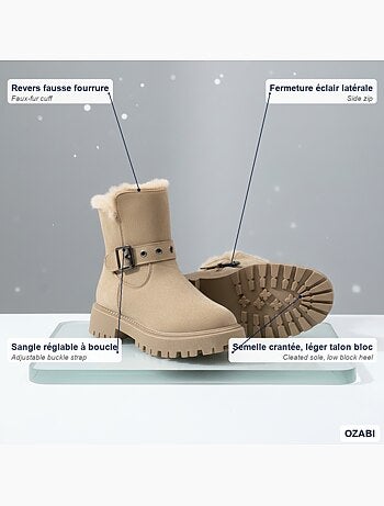 Stivaletti donna scamosciati zip e cinturino suola zigrinata ozabi