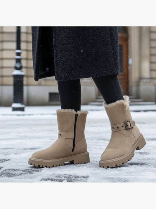 Stivaletti donna scamosciati zip e cinturino suola zigrinata ozabi - Kiabi