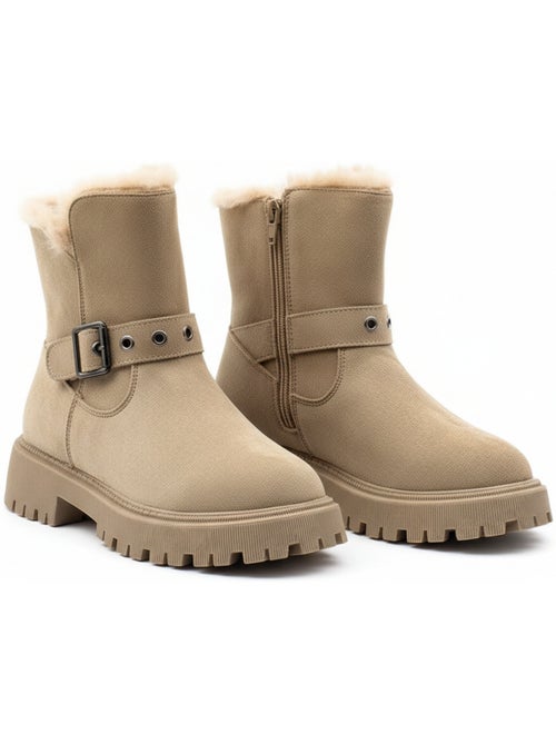 Stivaletti donna scamosciati zip e cinturino suola zigrinata ozabi - Kiabi