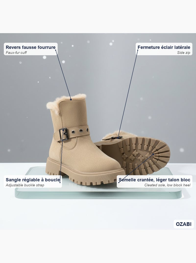 Stivaletti donna scamosciati zip e cinturino suola zigrinata ozabi Tortora - Kiabi
