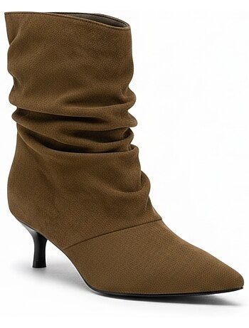 Stivaletti donna scamosciato plissettato tacco fine 4 cm punta appuntita ozabi