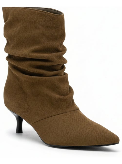 Stivaletti donna scamosciato plissettato tacco fine 4 cm punta appuntita ozabi - Kiabi