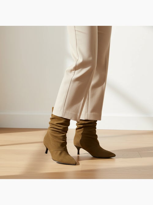 Stivaletti donna scamosciato plissettato tacco fine 4 cm punta appuntita ozabi - Kiabi