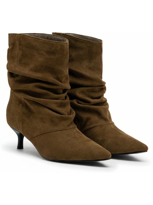 Stivaletti donna scamosciato plissettato tacco fine 4 cm punta appuntita ozabi - Kiabi