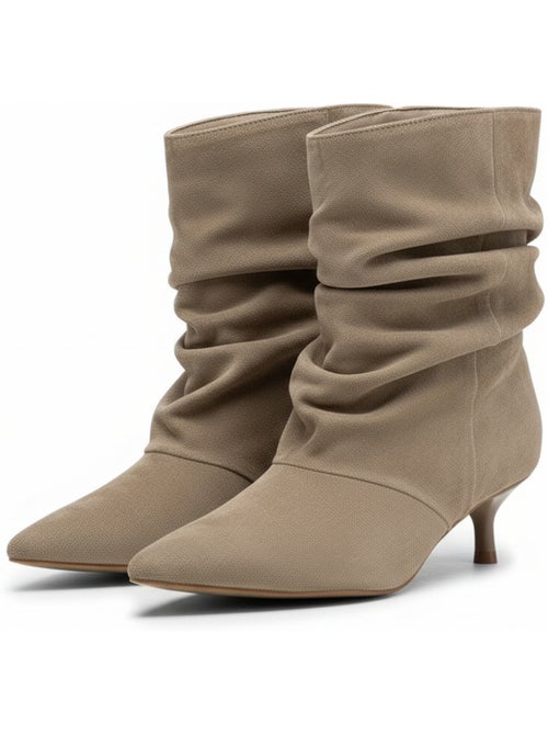 Stivaletti donna scamosciato plissettato tacco fine 4 cm punta appuntita ozabi - Kiabi