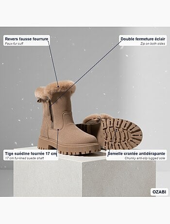 Stivaletti donna scamosciato zip suola dentellata ozabi