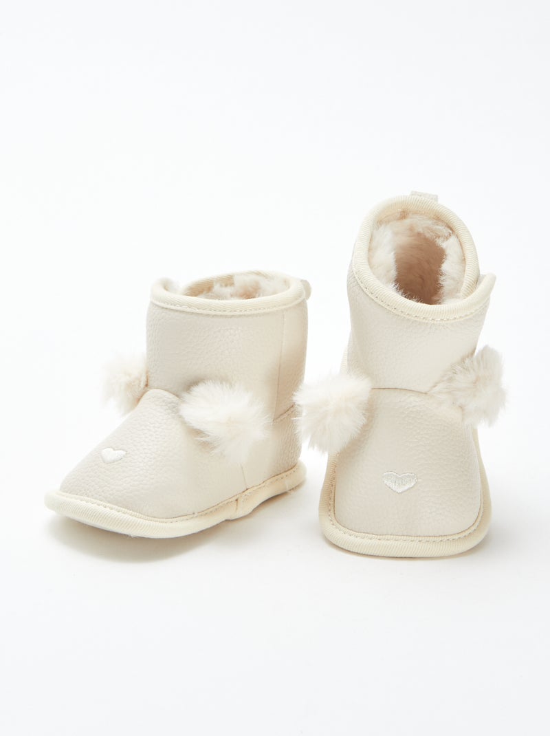 Stivaletti imbottiti con pompon Beige - Kiabi