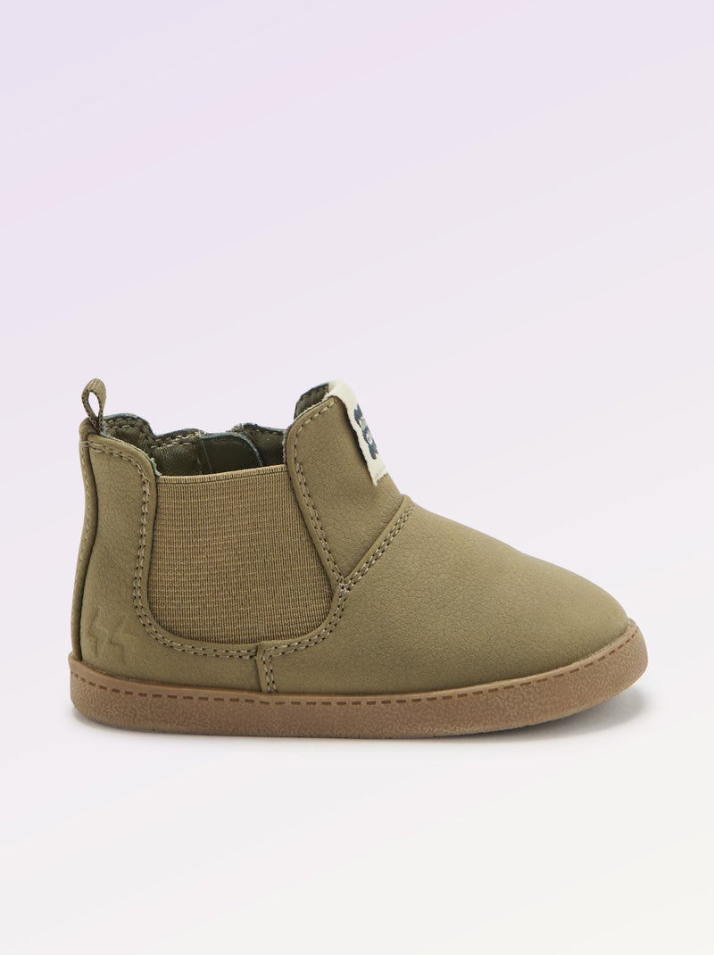 Stivaletti in similpelle con inserto elastico Kaki - Kiabi