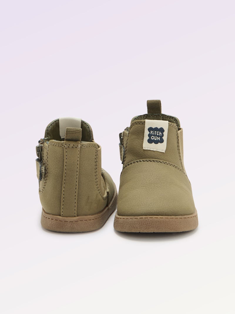 Stivaletti in similpelle con inserto elastico Kaki - Kiabi