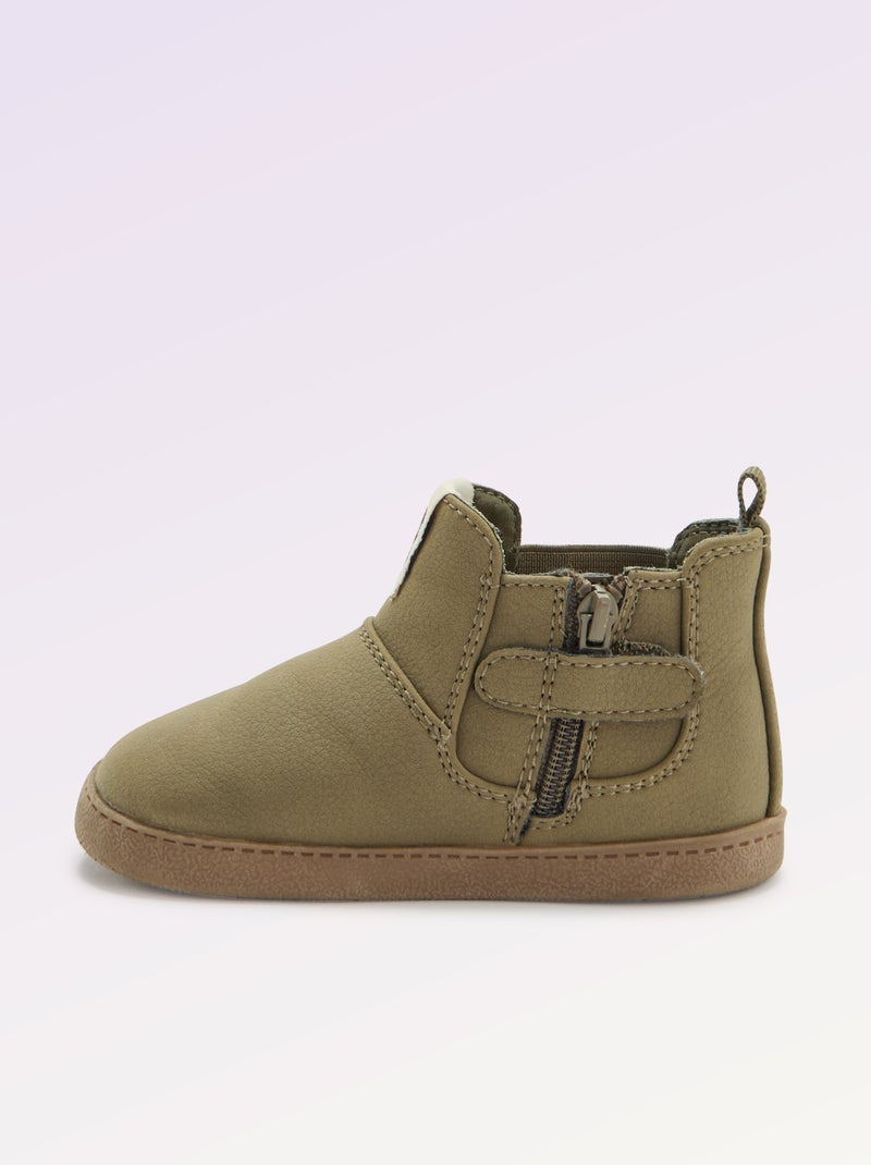 Stivaletti in similpelle con inserto elastico Kaki - Kiabi