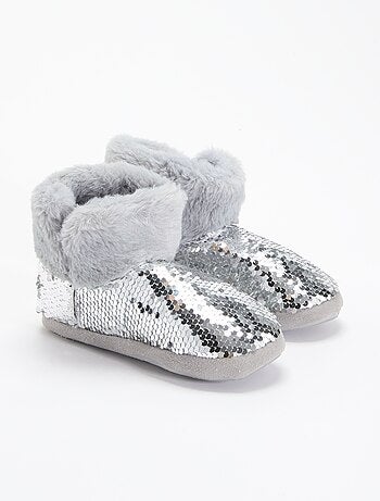 Stivaletti pantofola effetto montone con paillettes