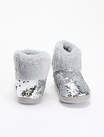Stivaletti pantofola effetto montone con paillettes