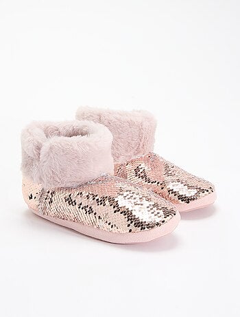 Stivaletti pantofola effetto montone con paillettes
