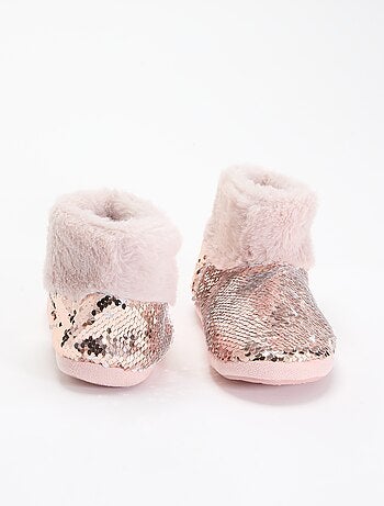 Stivaletti pantofola effetto montone con paillettes
