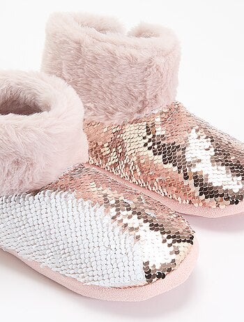Stivaletti pantofola effetto montone con paillettes