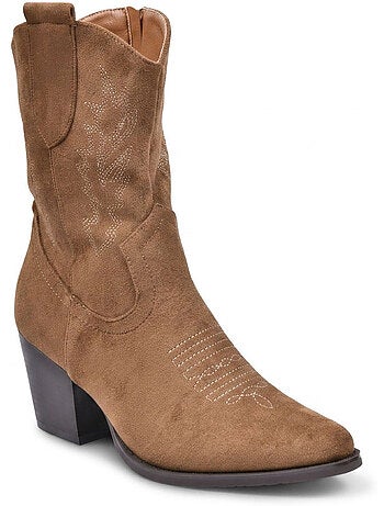 Stivaletti Santiag Donna OZABI Scamosciato Tacco Blocco 6 cm Punta Affusolata
