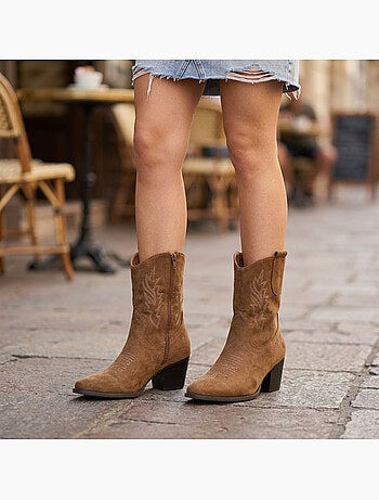 Stivaletti Santiag Donna OZABI Scamosciato Tacco Blocco 6 cm Punta Affusolata