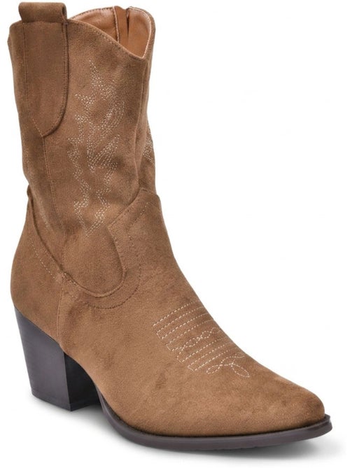 Stivaletti Santiag Donna OZABI Scamosciato Tacco Blocco 6 cm Punta Affusolata - Kiabi