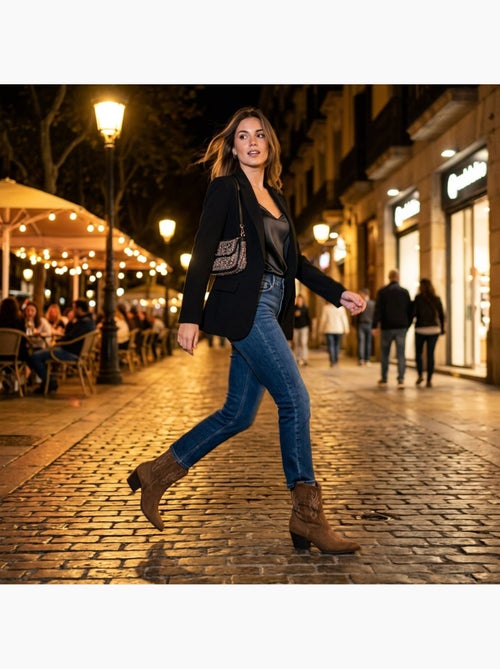 Stivaletti Santiag Donna OZABI Scamosciato Tacco Blocco 6 cm Punta Affusolata - Kiabi