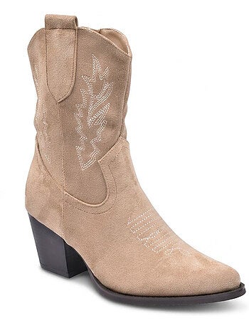 Stivaletti Santiag Donna OZABI Scamosciato Tacco Blocco 6 cm Punta Affusolata