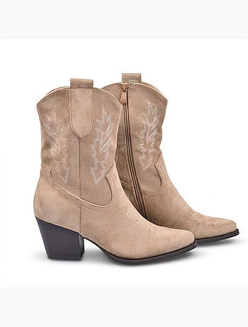 Stivaletti Santiag Donna OZABI Scamosciato Tacco Blocco 6 cm Punta Affusolata