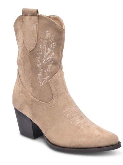 Stivaletti Santiag Donna OZABI Scamosciato Tacco Blocco 6 cm Punta Affusolata - Kiabi