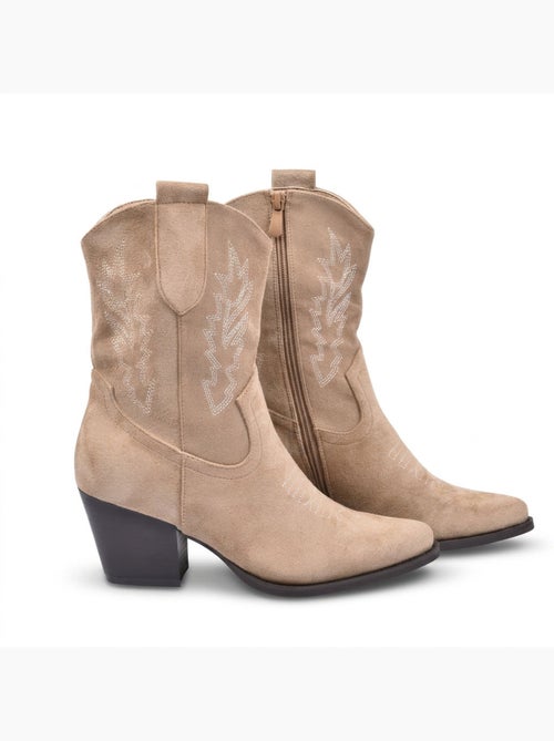 Stivaletti Santiag Donna OZABI Scamosciato Tacco Blocco 6 cm Punta Affusolata - Kiabi