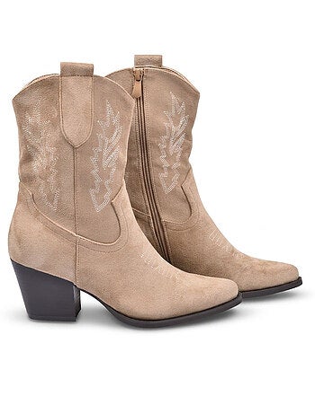 Stivaletti Santiag donna scamosciati tacco blocco 6 cm punta appuntita metà polpaccio OZABI