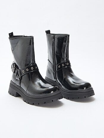 Stivaletti stile biker in vernice tinta unita