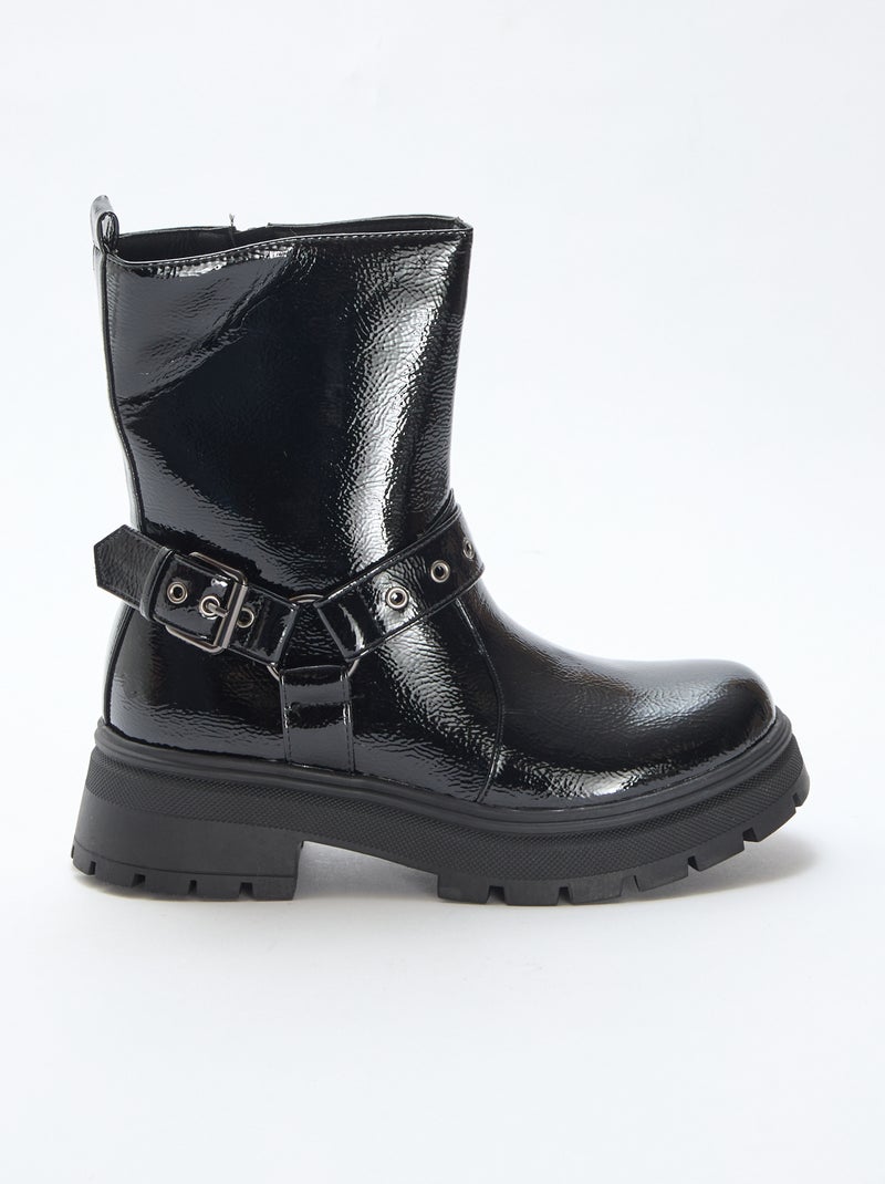 KikkiLine Stivali Neri Traforati Biker Boots Donna Con Fibbie In Vera Pelle 15984144