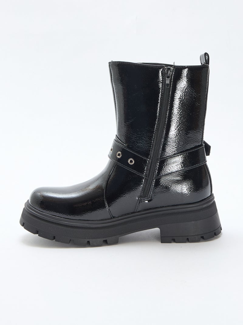 Stivaletti stile biker in vernice tinta unita Nero - Kiabi
