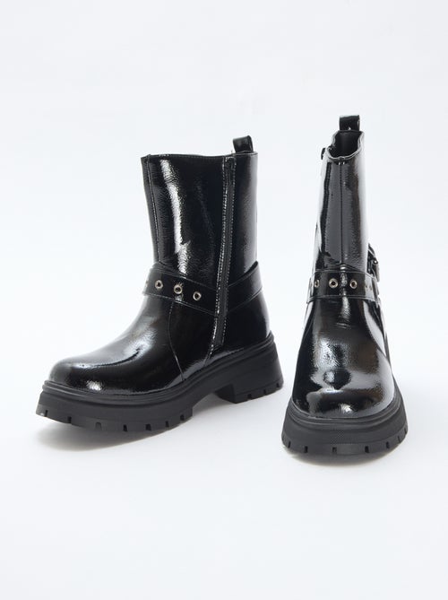 Stivaletti stile biker in vernice tinta unita - Kiabi