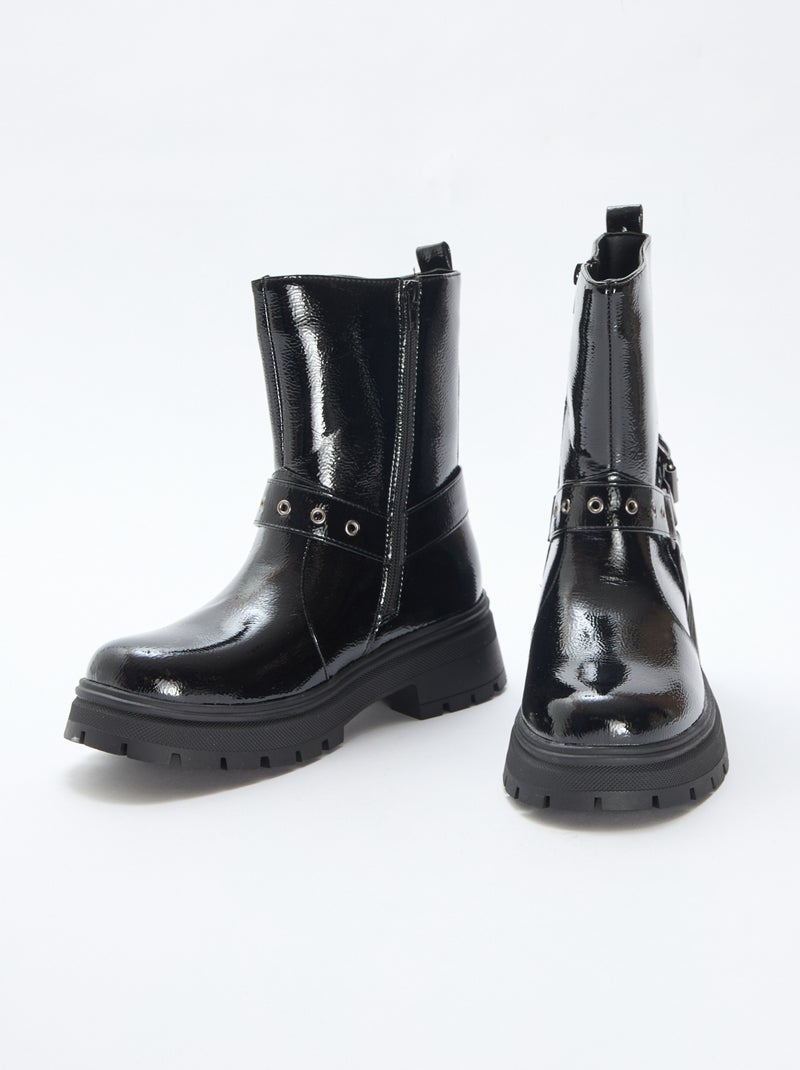 Stivaletti stile biker in vernice tinta unita Nero - Kiabi