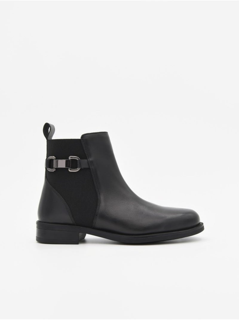 Stivaletto Basso Pelle Naturale Purapiel Nero - Kiabi
