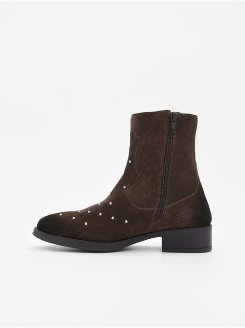 Stivaletto Con Tacco Pelle Naturale Purapiel - Kiabi