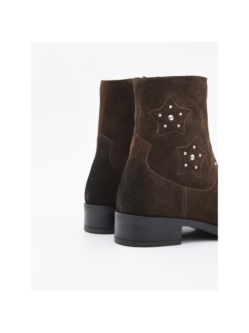 Stivaletto Con Tacco Pelle Naturale Purapiel Marrone - Kiabi