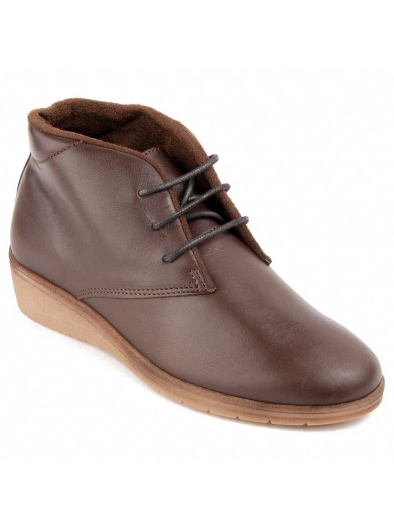 Stivaletto Zeppa Pelle Naturale Purapiel Marrone - Kiabi