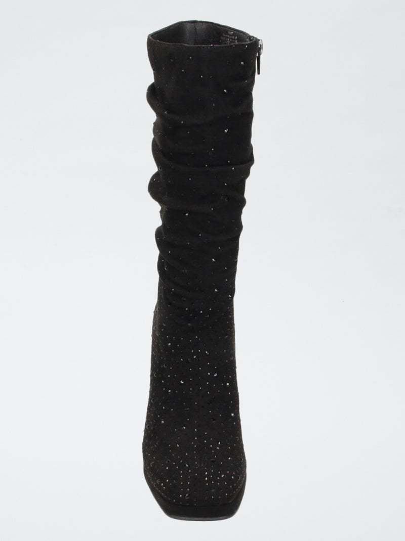 Stivali al polpaccio in ecopelle scamosciata effetto plissé Nero - Kiabi