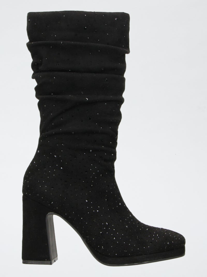 Stivali al polpaccio in ecopelle scamosciata effetto plissé Nero - Kiabi