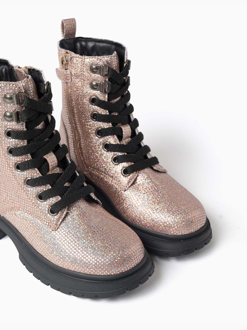 Stivali alti con effetto glitter e lacci Grigio - Kiabi