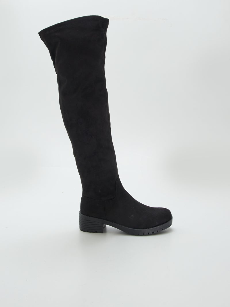 Stivali alti con tacco in finto camoscio NERO - Kiabi