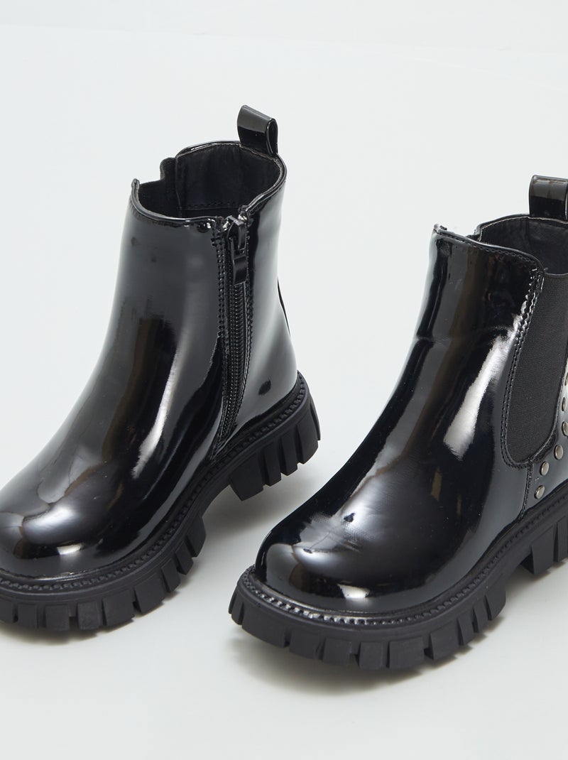 Stivali alti in similpelle lucida NERO - Kiabi