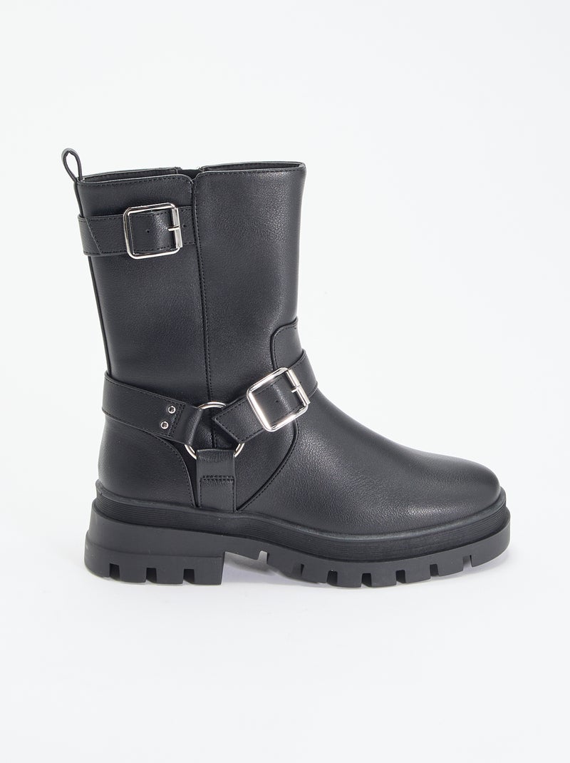 Stivali biker con cinturini fantasia Nero - Kiabi