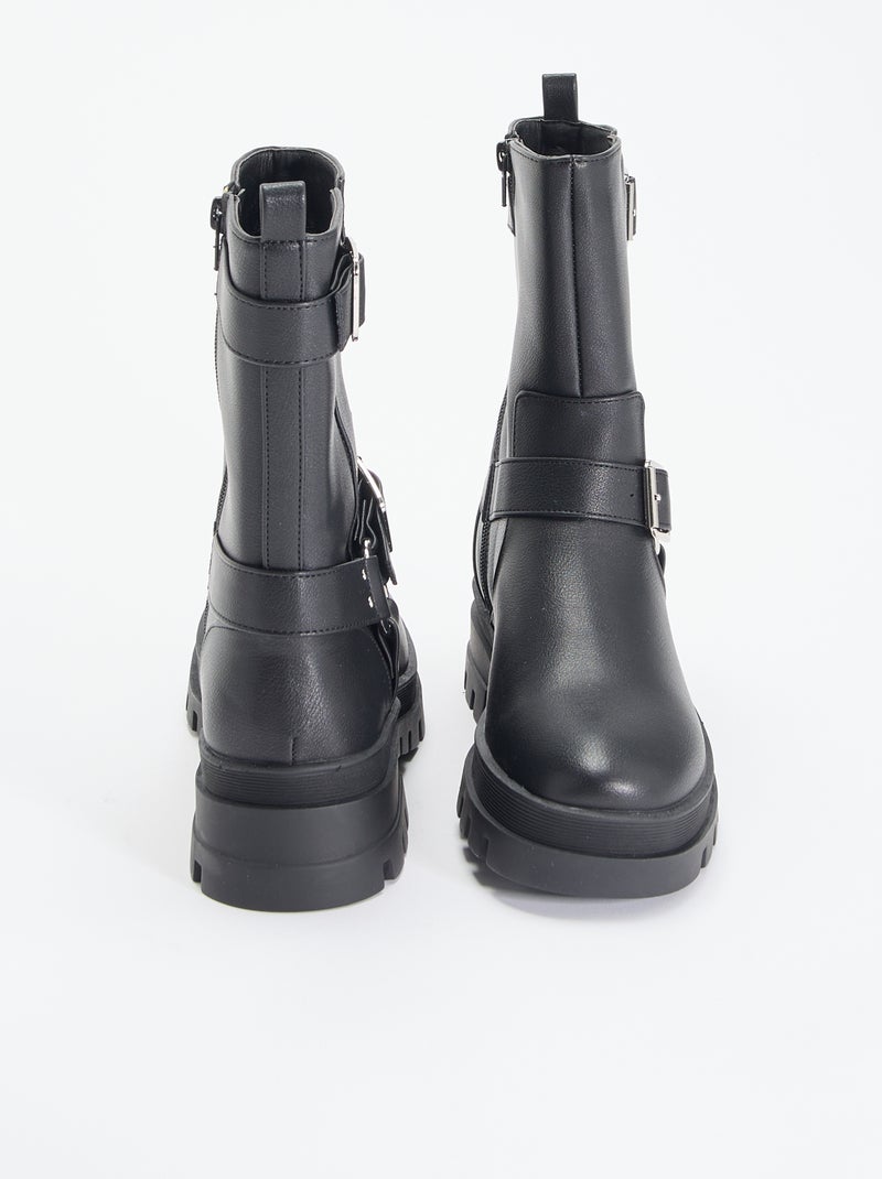 Stivali biker con cinturini fantasia Nero - Kiabi